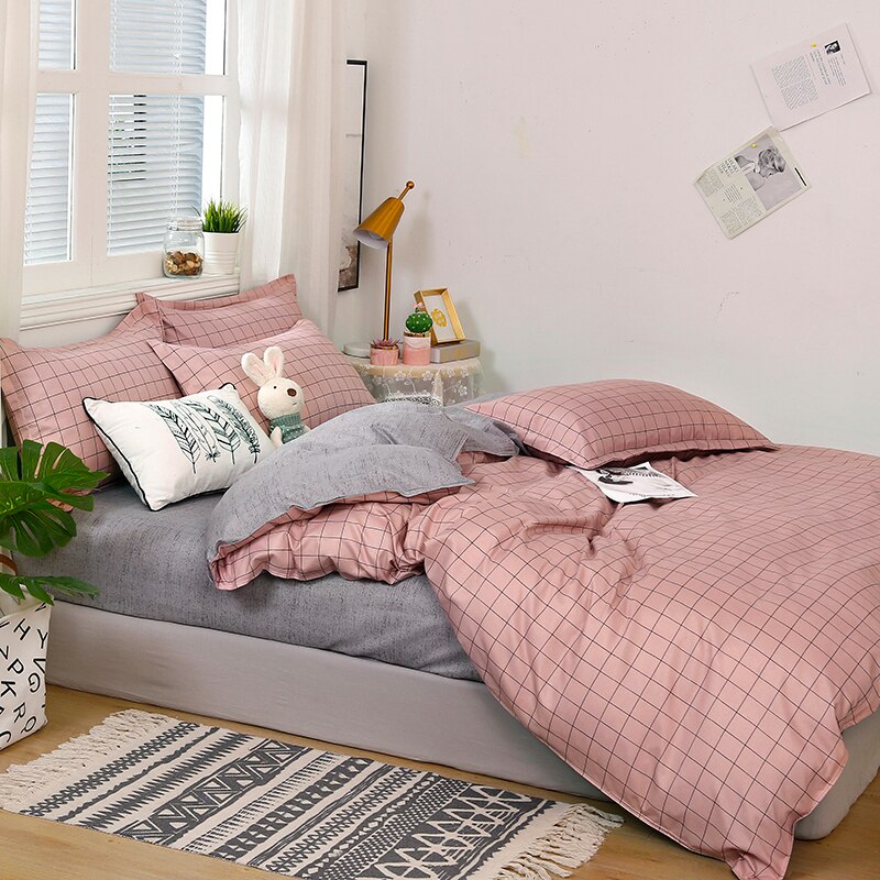 Japanse Beddengoed Set,220 × 240 Dekbedovertrek Set Met Kussensloop, 175 × 220 Dekbedovertrek, king Size Bed Cover, Roze Plaid Deken Cover