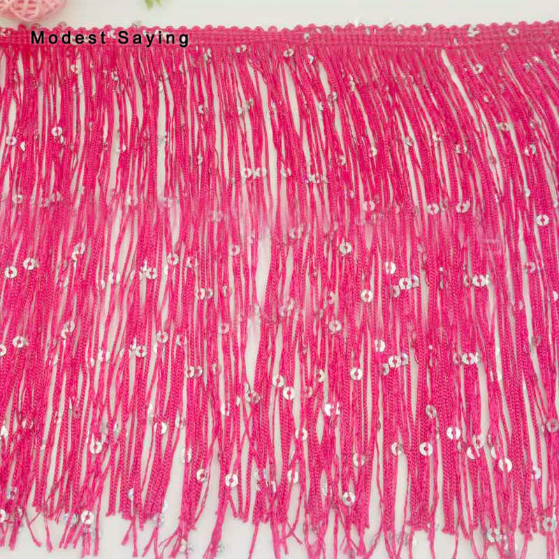 5 Yards Royal Blue 18cm Sequins Fringe Trim Ribbon Sewing Tassel Fringe Trimming Latin Dress Evening Gowns Garment Accessories