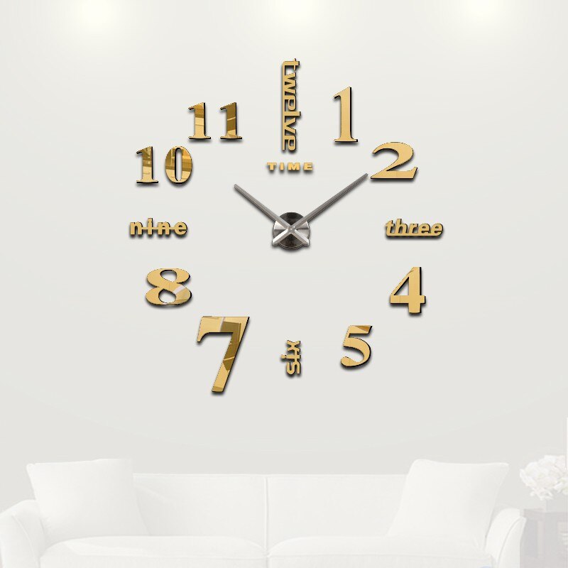 Horloge murale grand miroir, moderne 3D, décoration pour la maison, bricolage, unique,: Or / 37inch(3D)
