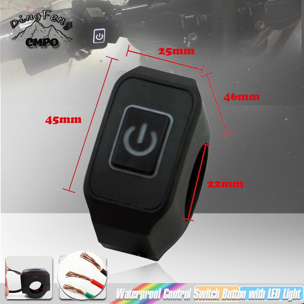 1/2 pièces interrupteur de guidon de moto avec bouton momentané de lumière LED pour électrique Star Kill bouton de commutation de commande étanche 22mm