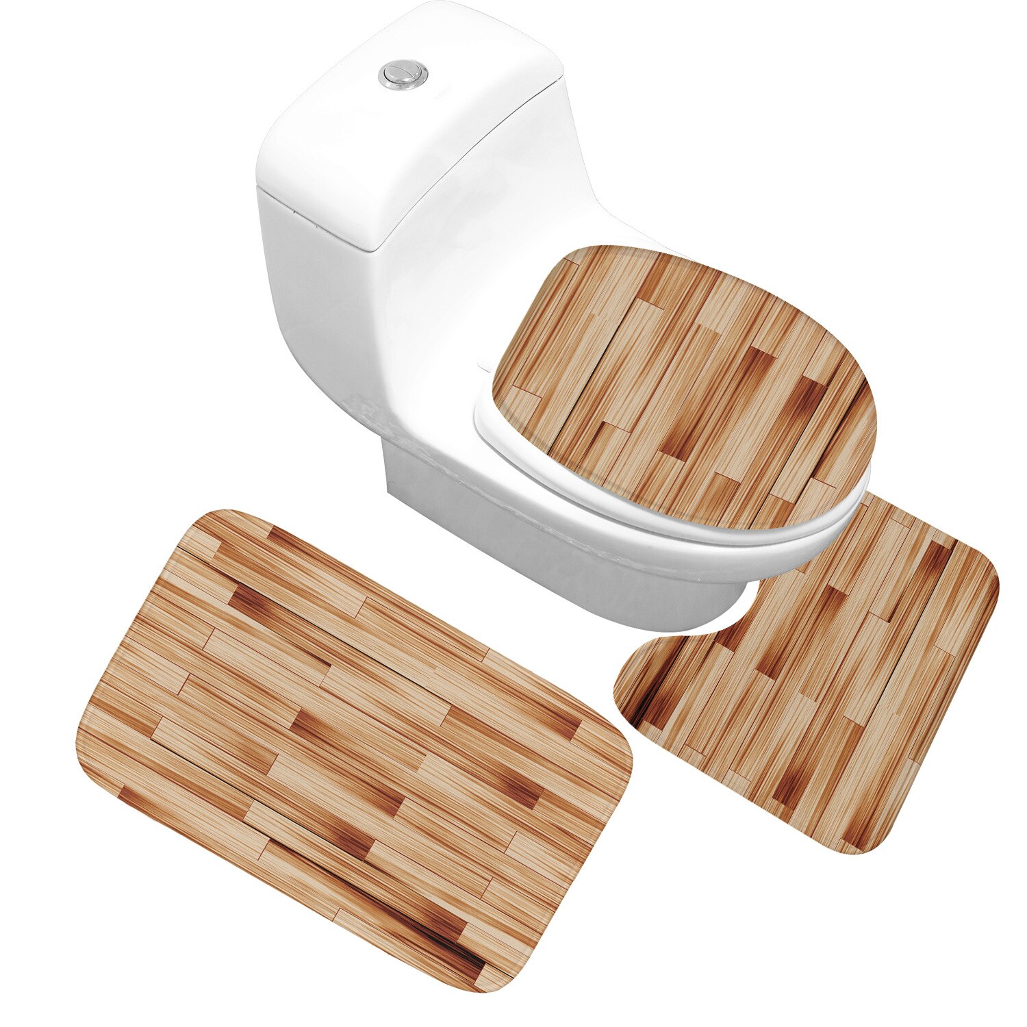 Bamboe bedrukte badmattenset, flanellen toiletbrilhoes, antislip badmat, badmat, wasbare douchevloermat: Hout 06 / Groot formaat