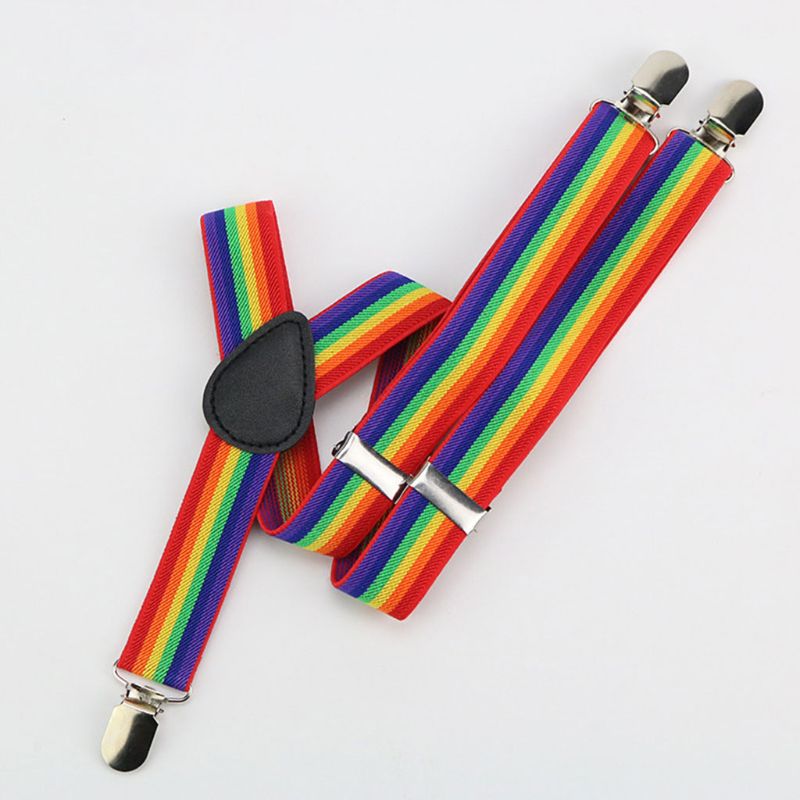 Bunte Gestreiften Band Regenbogen Lätzchen Hosen Riemen Clip Erwachsene unisex Hosenträger Schnalle Verstellbar Schulter Gürtel