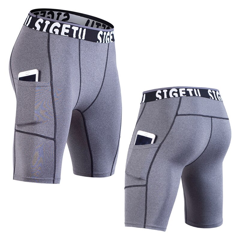 compression shorts men's fitness shorts football mobile phone pocket fitness sports running shorts quick dryGYM