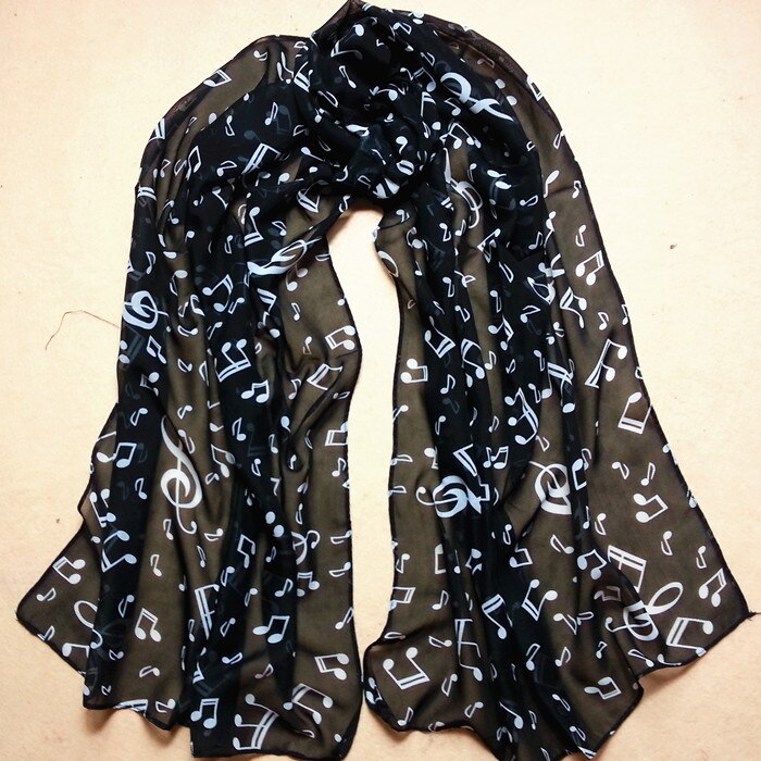 Bufanda de cuello de gasa para mujer, chal largo cálido de gasa suave para nota Musical, bufanda para acampar, bufanda para senderismo, 156cm x 50cm, Jan12: Black