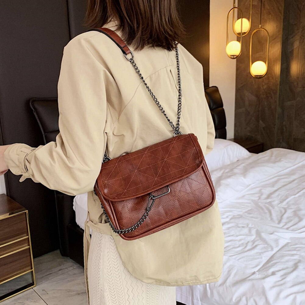 Schoudertas Voor Vrouwen Mode Retro Crossbody Handtas Zadeltas Vrouwen Solid Pu Lederen Ketting Schoudertas Messenger Bag