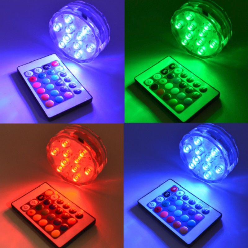 RGB Diving LED Colorful Underwater Remote Control Lights 10leds Battery Powered IP67 Waterproof Lights Swimming Pool Wedding