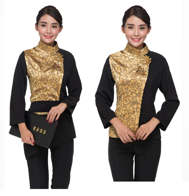 Chef Waiter Uniform Supermarket Bar Cafe Hotel Restaurant KTV Waitress Uniform Short Sleeve Golden Embroidery Bar Work Wear
