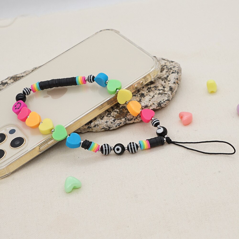 Colorful Acrylic Bead Smile Mobile Phone Chain Cellphone Strap Anti-lost Lanyard For Women Summer Jewelry