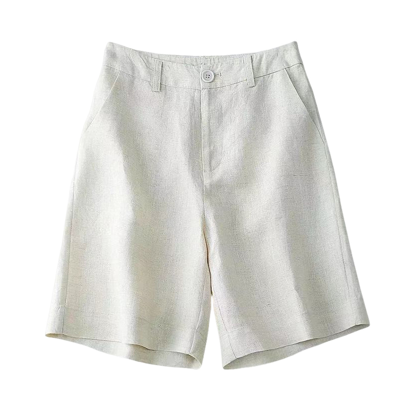 Short pas cher pour femmes harajuku été coton lin taille haute pantalon à jambes larges couleur unie dames pantalon directe: L / Black