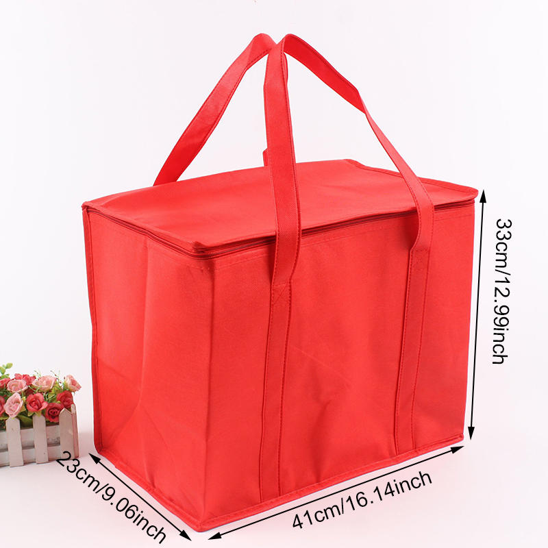 Large Capacity Insulated Grocery Bags Foldable Reusable Soft Cooler Bag Lightweight Cold Takeout Food Bag: Pink