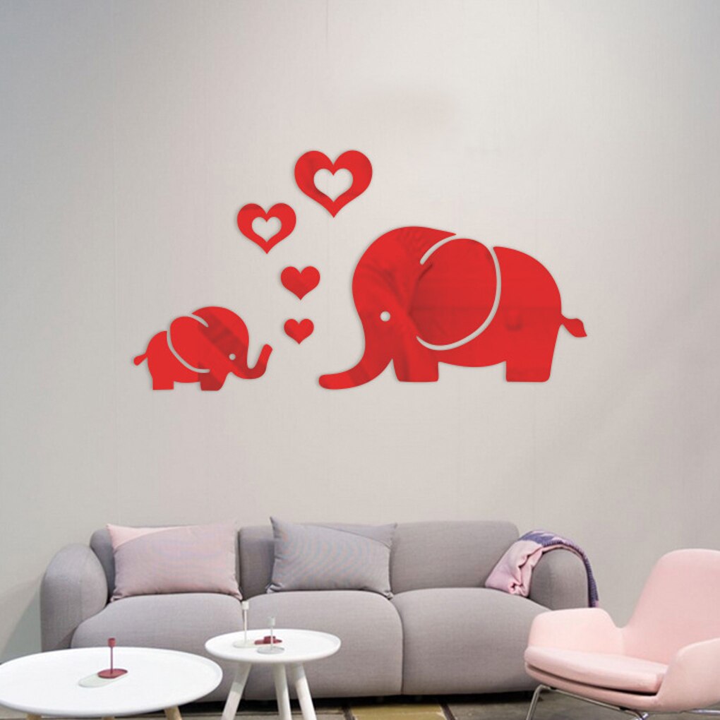 Elefant spejl vægklistermærke aftageligt vandtæt mærkat til hjemmets stue soveværelse dekoration