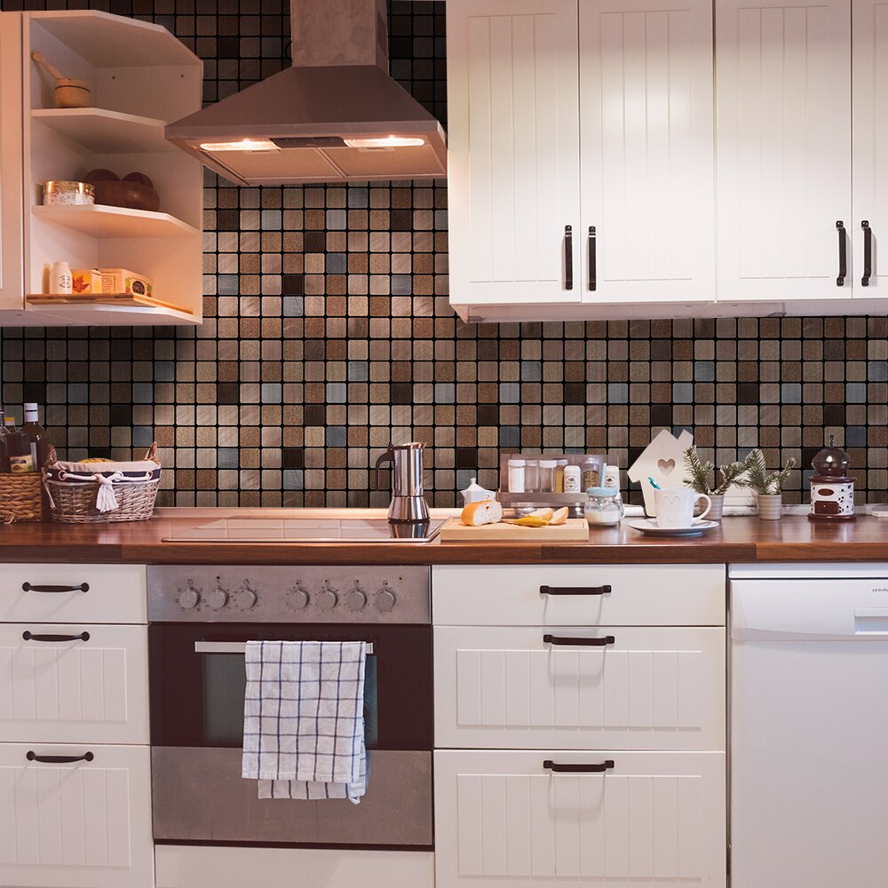 Funlife® Copper Metallic Mosaic Tile Sticker Self-Adhesive Kitchen Backsplash Wall sticker kitchen DIY Easy to Clean Peel&amp;Stick