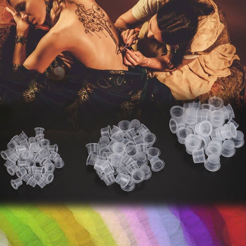 100 stuks/pak tattoo-inkt plastic bekers pigmentbenodigdheden mix s/m/l wegwerpbenodigdheden