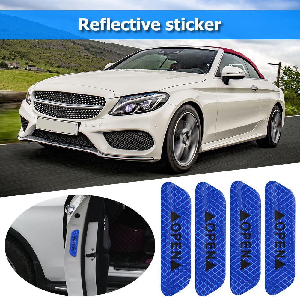 4pcs Car OPEN Reflective Tapes Sticker Auto Door Warning Mark Notice CRV Reflector Strip Reflectant Luminous Reflex Safet