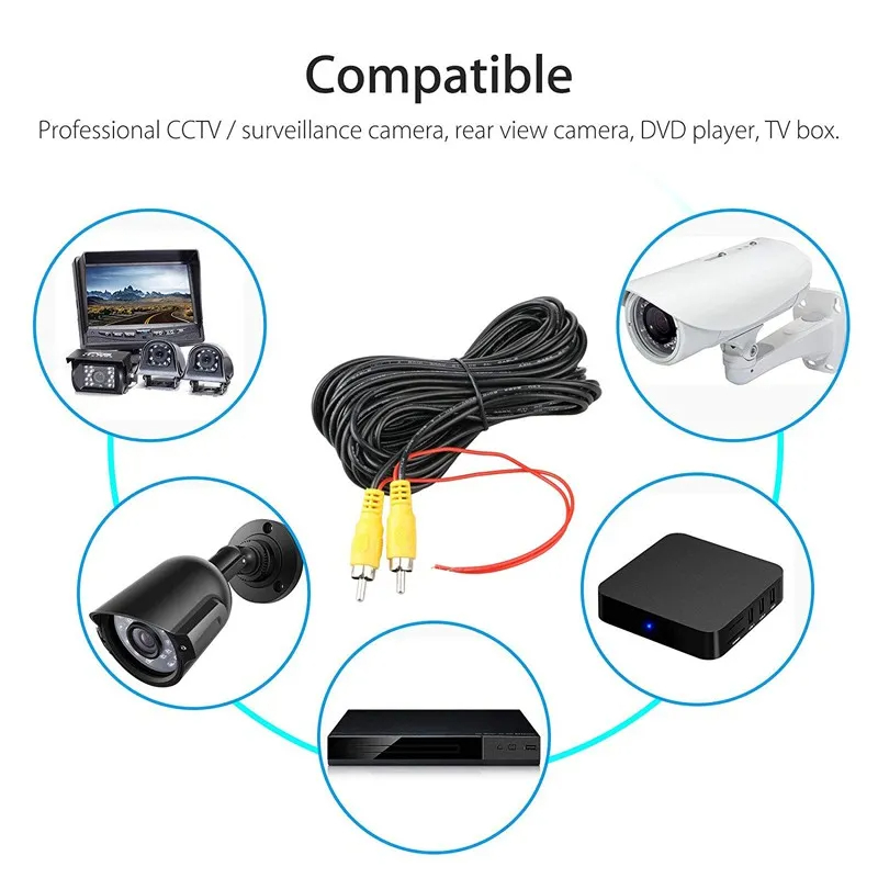 Cable de extensión de vídeo RCA macho a macho, 6 metros, 10M, 15M, con Cable de disparo para cámara de respaldo de coche y camión, vista trasera, estacionamiento