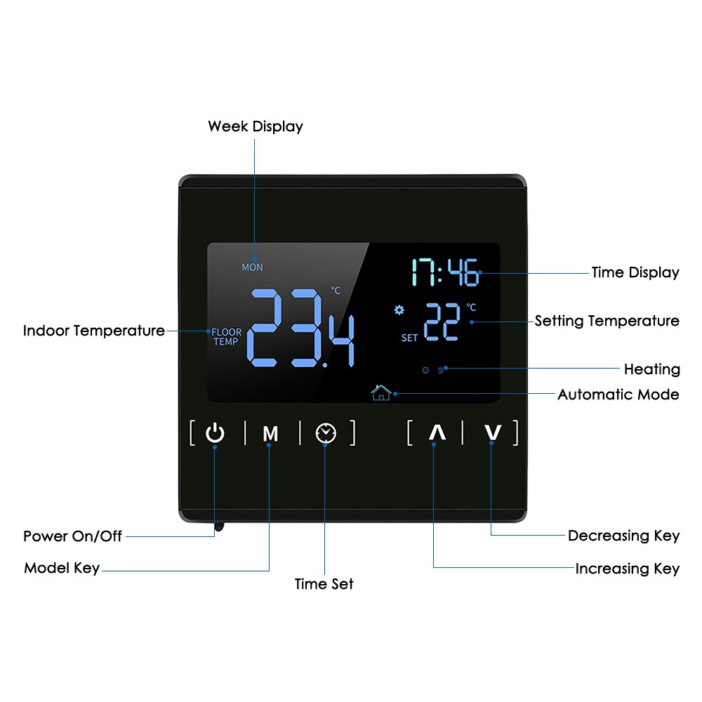 Smart LCD Touchscreen Thermostat for Home Programmable Electric Floor Heating System Water Heating Thermoregulator