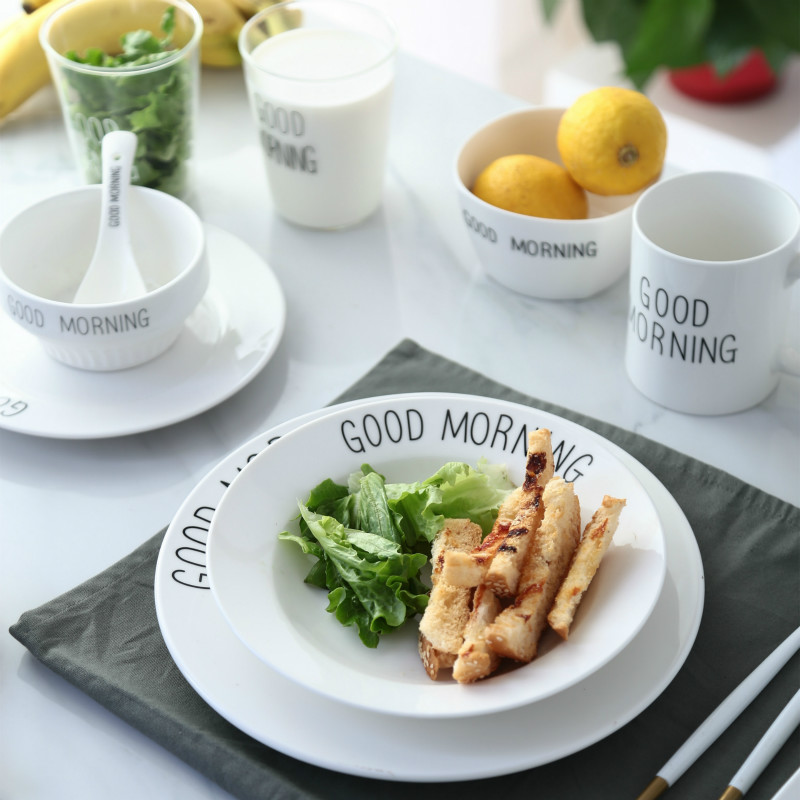 1 stk ins nordisk enkel keramisk skive japansk service flad tallerken dyb tallerken alfabet morgenmadsret dessert tallerken godmorgen