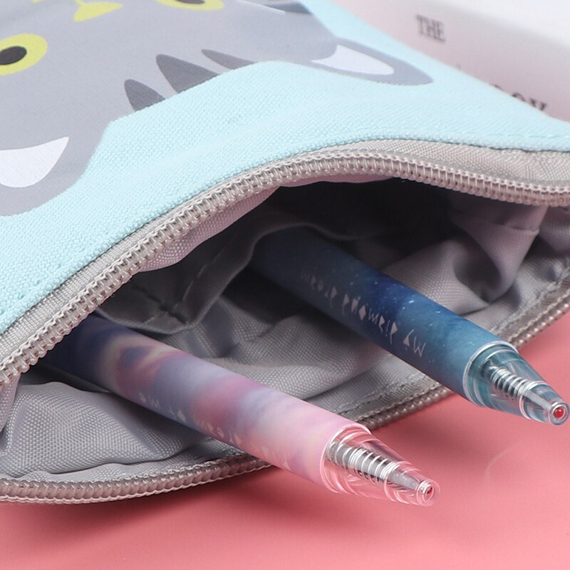 Portalápices retráctiles multifunción para niñas y niños, estuche de lápices Kawaii de lona con de animales de gato, material de papelería coreana