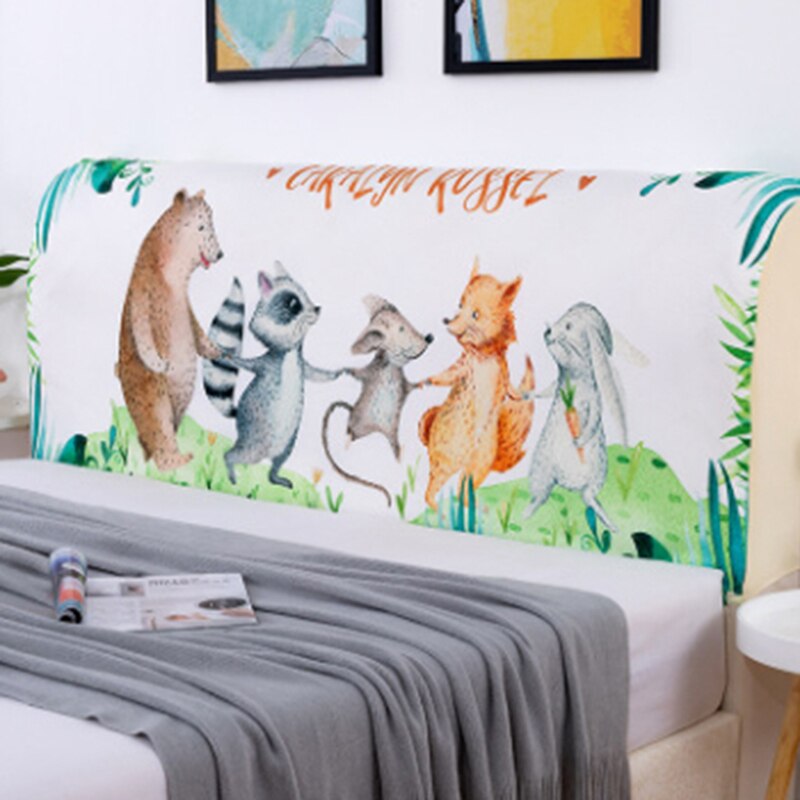 Printed Polyester Bed Cover Thick Elastic All-Inclusive Bedside Backrest Protection Dust Cover Home Bedroom Bed Cover: Forest fun