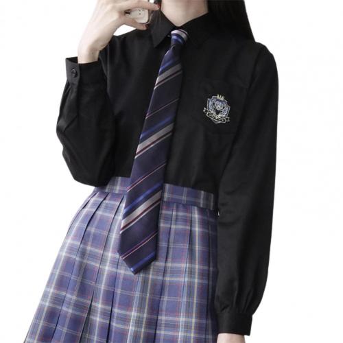 Camisa de manga larga para mujer, ropa con bordado duradero, de cintura alta, faldas plisadas a cuadros, para la escuela, Primavera: Black / S