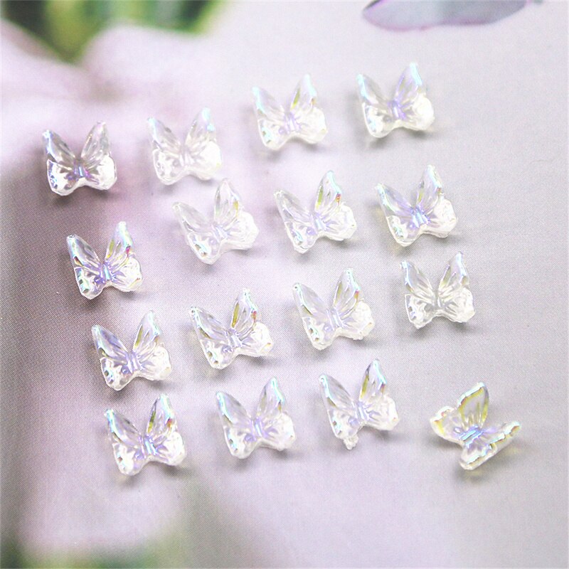 100Pcs Leuke Aurora Transparante Vlinder Hars Nail Art Decoraties Voor Nagels Glitter Scrapbook Diy Embellishments Accessoires