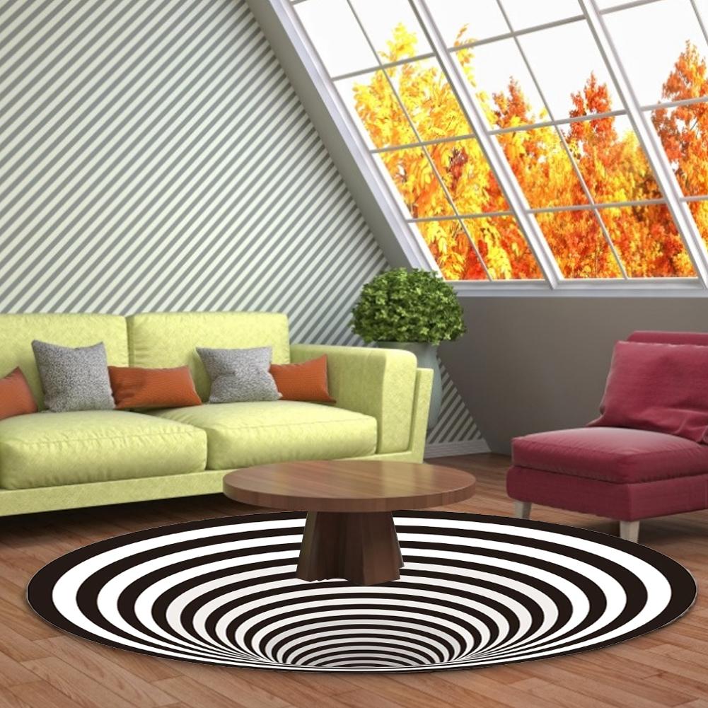 Black And White Spiral Carpet Round Rug Impression Print Bottomless Hole Decor Rugs For Bedrooms Living Room Bedroom