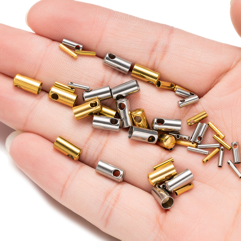 Terminadores de cordón de cuero de acero inoxidable, tapas de cuentas de Punta final para collar DIY, pulseras, materiales de fabricación de joyas, hallazgos, 10 piezas