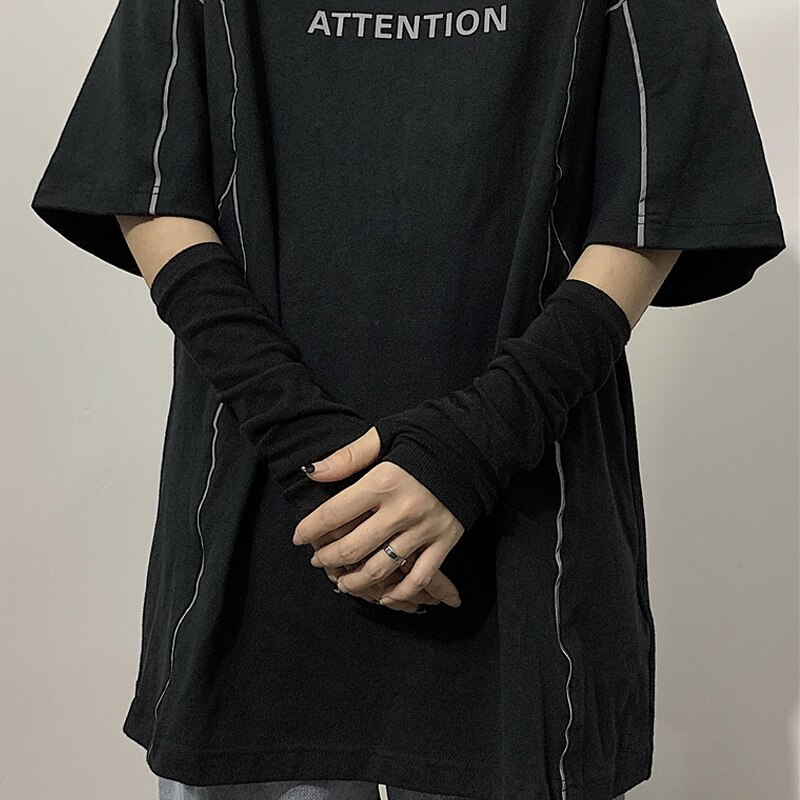 Solid Black Punk Gothic Unisex Fingerless Gloves Cuff Women Men manga Length Mittens Cool Stretch Arm Warmer Hip Hop Rock sleeve