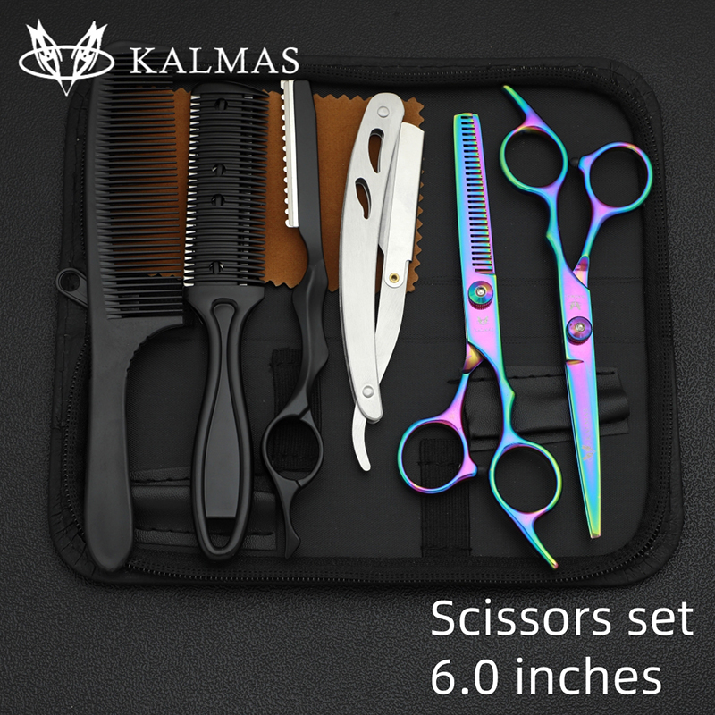 Kalmas kappersschaar set 6.0, kappersschaar set voor het knippen en uitdunnen van haar, salongereedschap: Geel