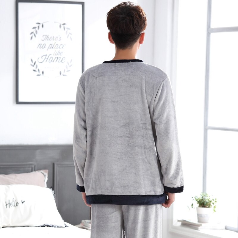 Winter Thick Warm Flannel Pajama Sets For Men Long Sleeve Coral Velvet Pyjama Male Sleepwear Homewear Clothes Pijama Hombre