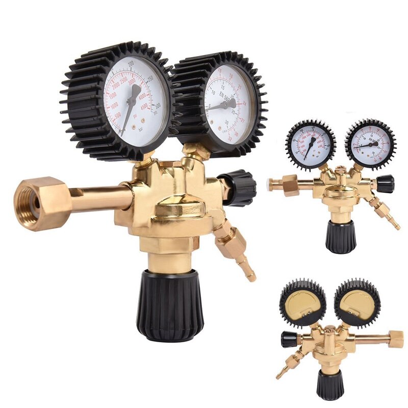 Brass Ar/Co2 Meter Reductor Argon Regulator Carbon Dioxide Regulator Mini Pressure Reducer Dual Gauge 0-4500 Psi