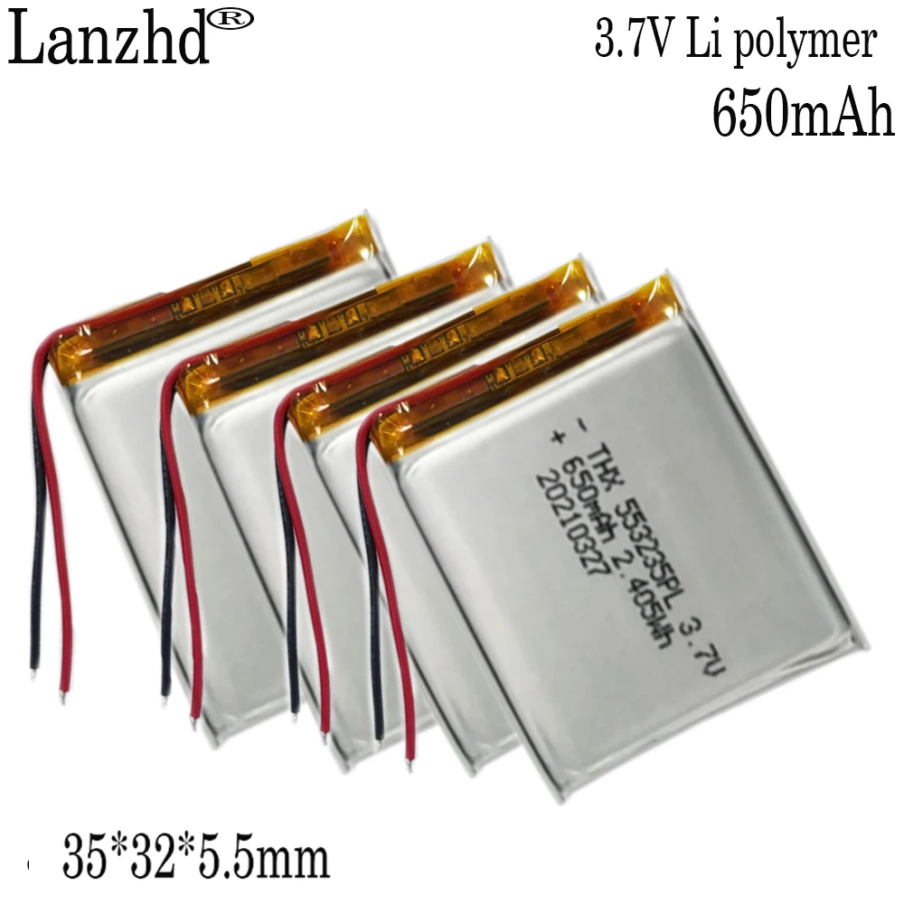 1-10pcs li polymer batteries 3.85V 553233 soft package for cards speakers TWS charging containers MP3