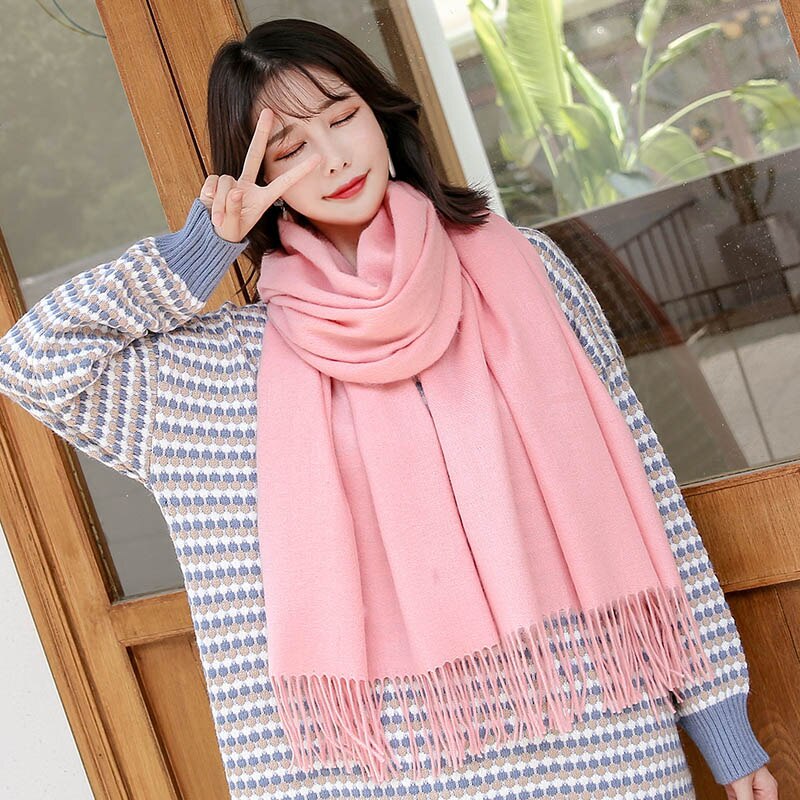 Winter Scarf Women Wool Blending Solid Shawls and Wraps for Ladies Warm Muffler Echarpe Vintage Red Wool Scarves Foulard