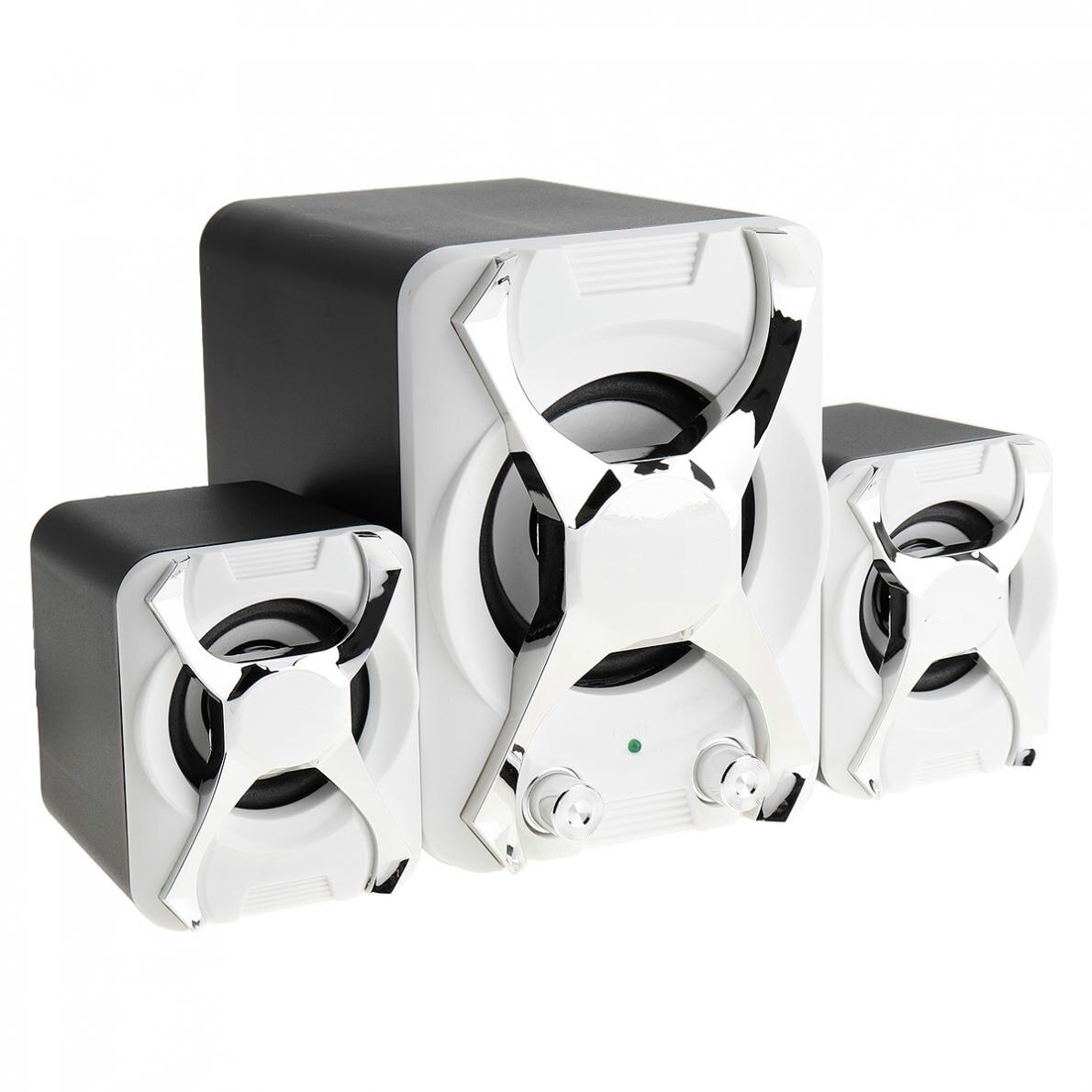 High Power 3D Stereo Subwoofer 2.1 PC Speaker Draagbare bass Muziek DJ Soundbar TV USB Computer Speakers Voor laptop Telefoon TV: White