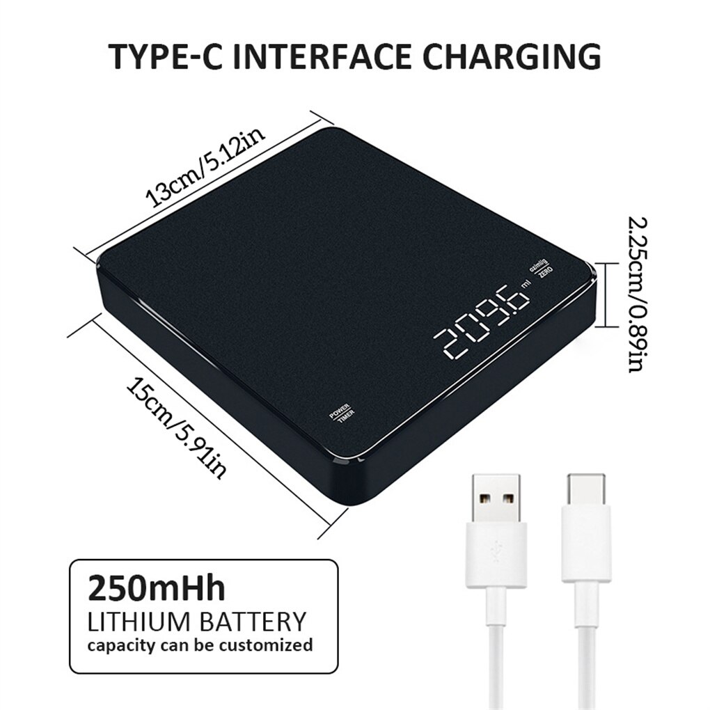 Smart Electronic LED Display Digital Scale Home Kitchen Hand Coffee Weight Tool Food Timing Gadget Cafe Measuring