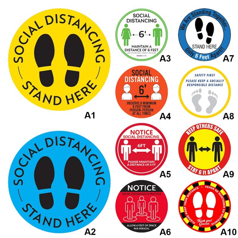 1pc Social Distancing Floor Decals Safety Floor Sign Poster Maintain 6 Foot Distance Anti-Slip Commercial Grade 11" Round