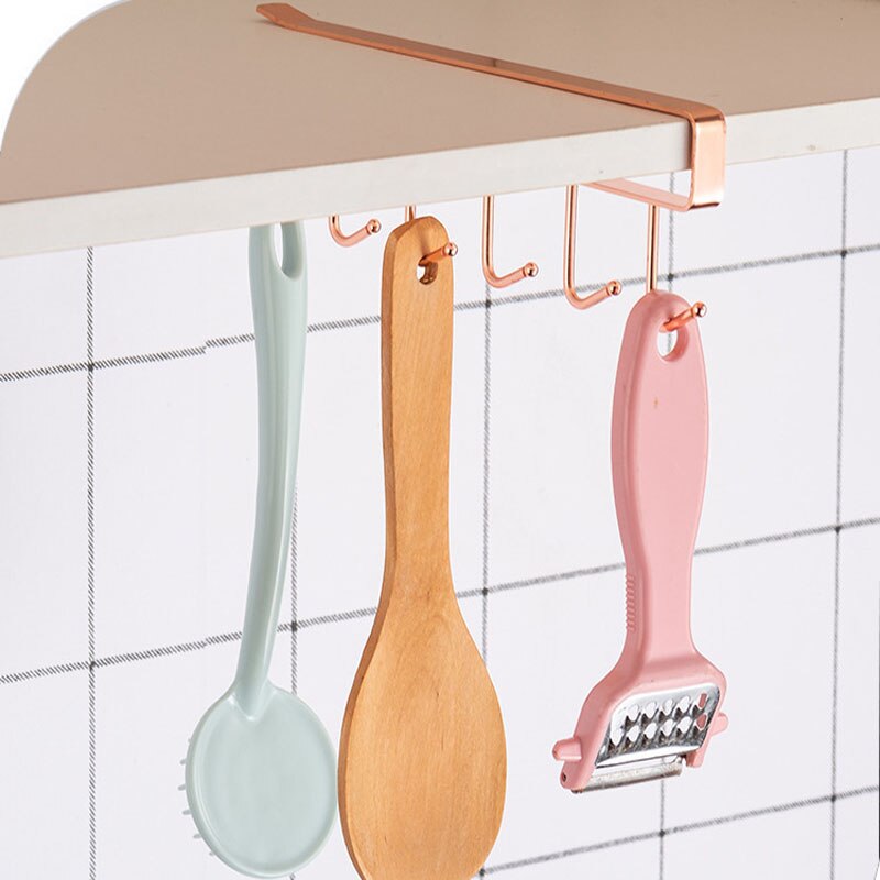 6 haken Metall Gestell Halfter Unter Regal Becher Tasse Schrank Küche Veranstalter Hängen Gestell Halfter Aceessories Werkzeug: Rose Gold