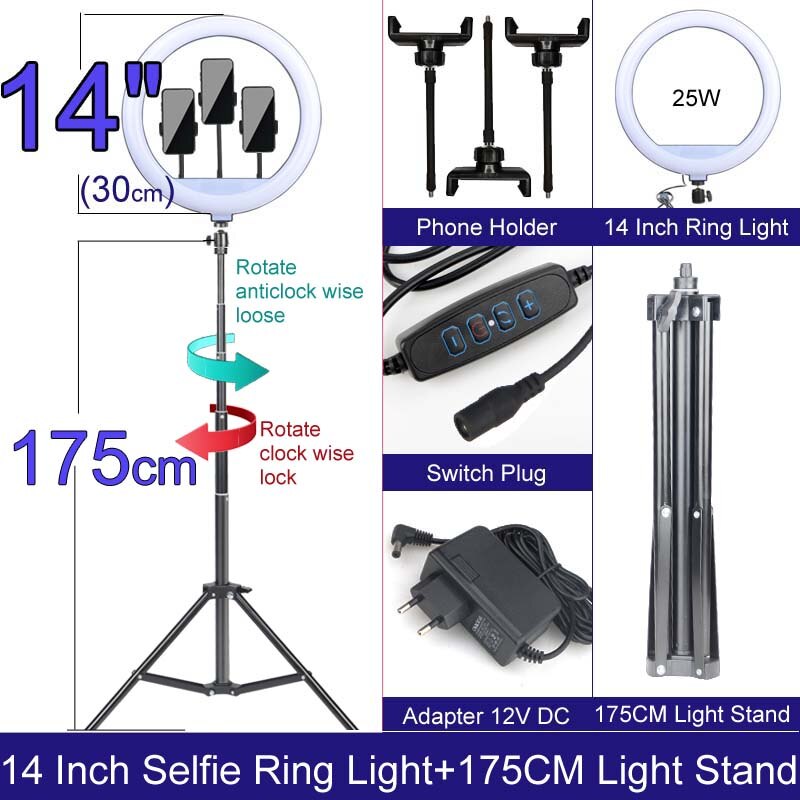 Fotografie Lamp Licht Ring Met Telefoon Houder Selfie Usb Plug Dimbare 6 8 10 12 14 Inch Beschikbaar In verschillende Maten