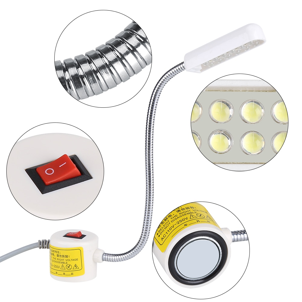 Ac110-250v 12 ledet magnetisk arbejdslampe fleksibel usb-lampe til symaskine eu-stik
