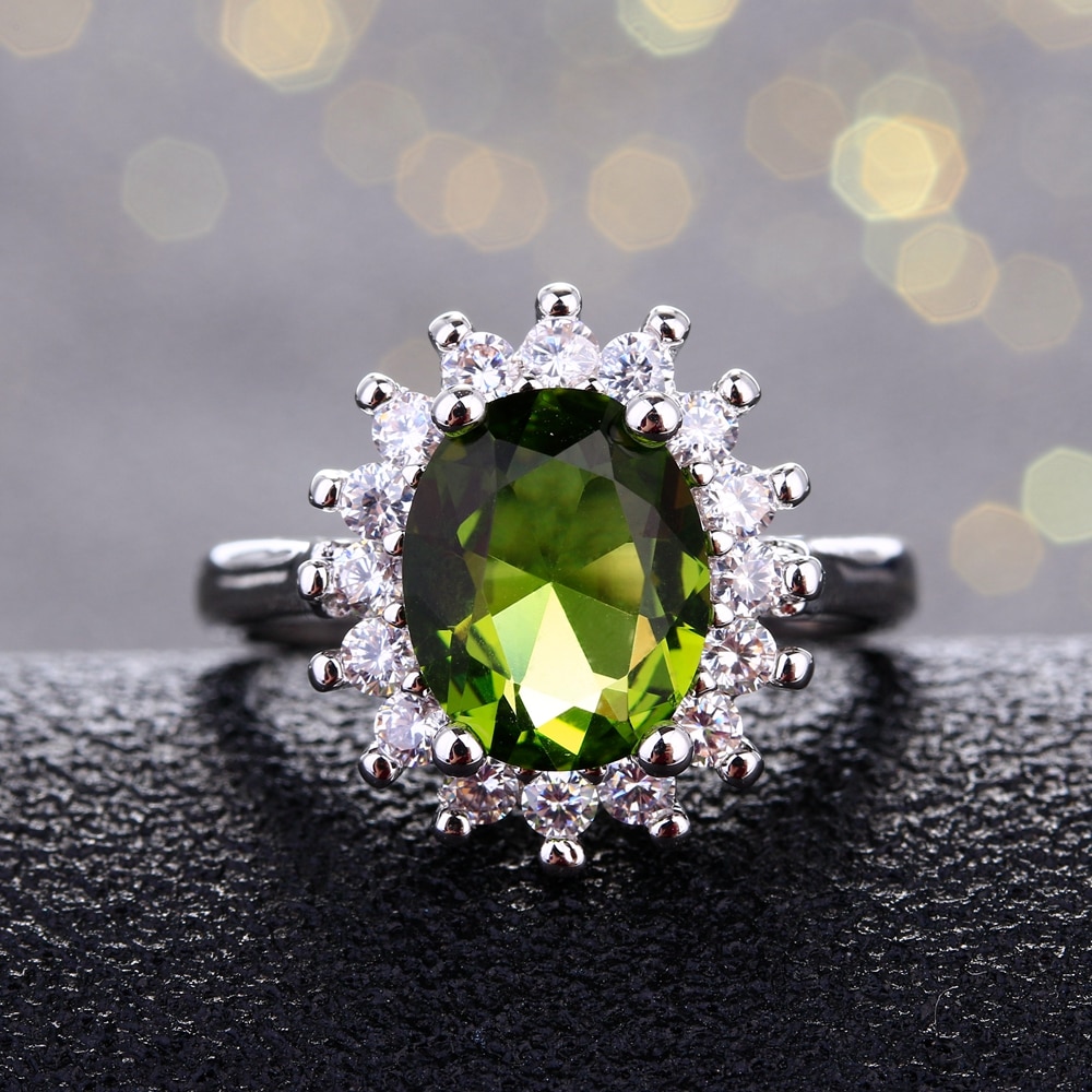 Fiore Anelli D'argento Con Peridot Pietre Brillante di Lusso Monili di Cerimonia Nuziale Anelli Anelli di Fidanzamento Per Le Donne 925 Anello In Vendita