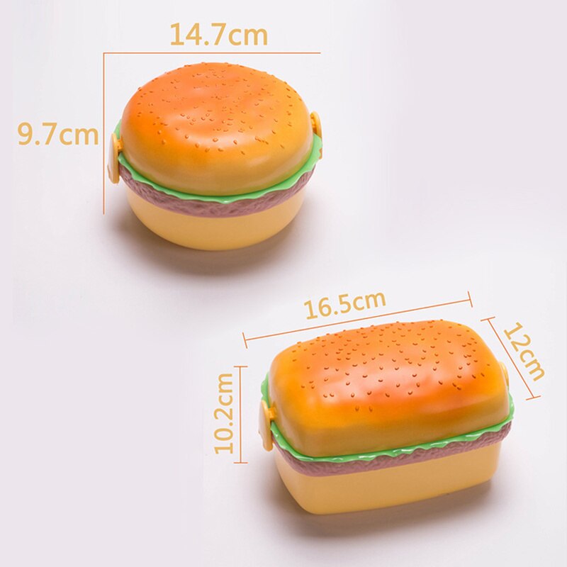1pc premium söta hamburgare dubbla lager matlåda barn hamburgare form låda barn skolmat behållare servis set med gaffel
