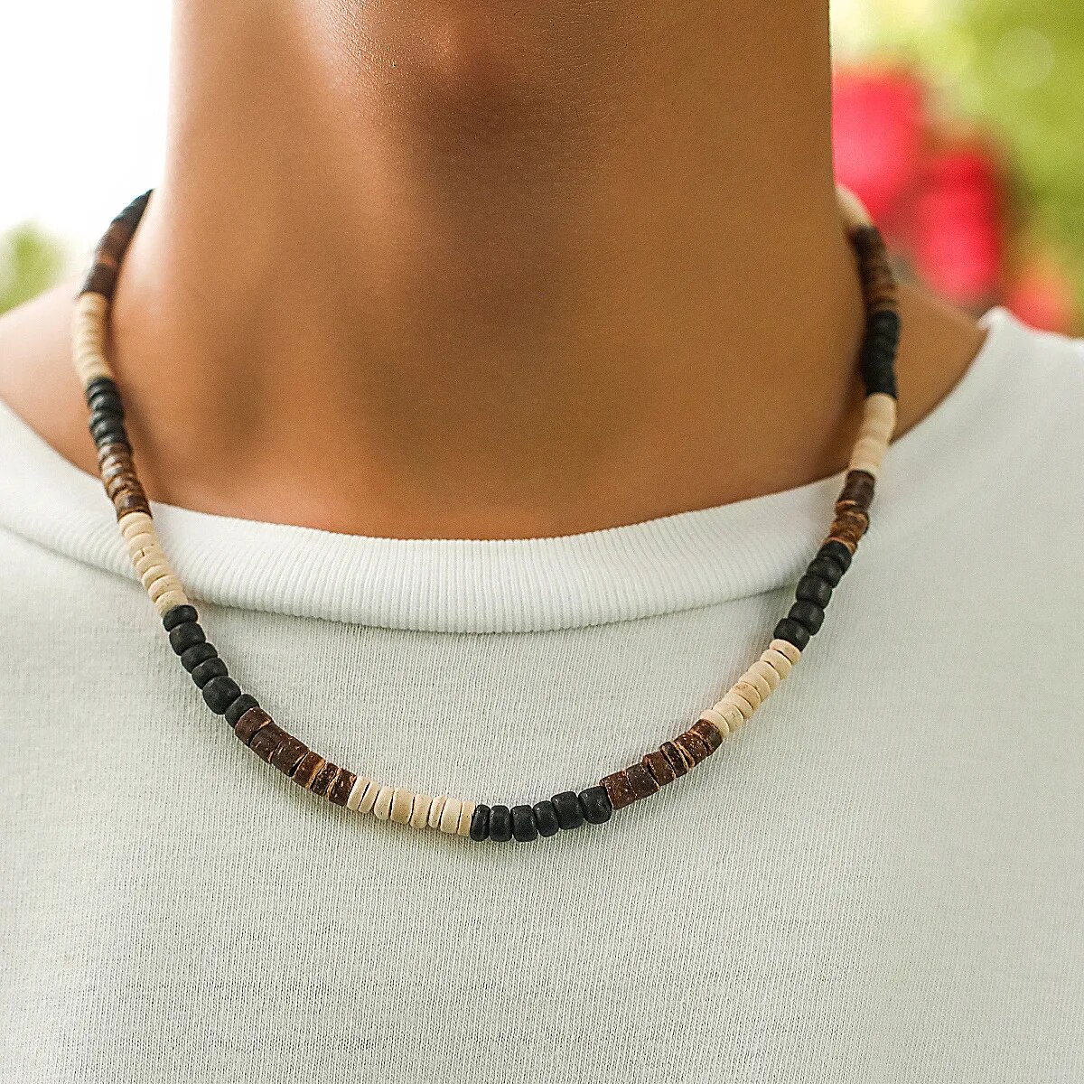 hombres verano playa cuentas de madera surfista collar Simple geométrico Tribal étnico cadena hecha a mano Steampunk joyería masculina: Morado