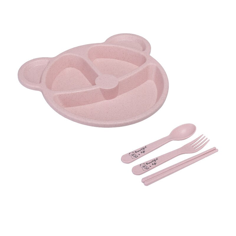 Cute Cartoon Baby Feeding Tableware Children Training Bowl With Spoon Fork Chopsticks Infant Kids Feeding Dinnerware MBG0531: 4Pcs-Pink