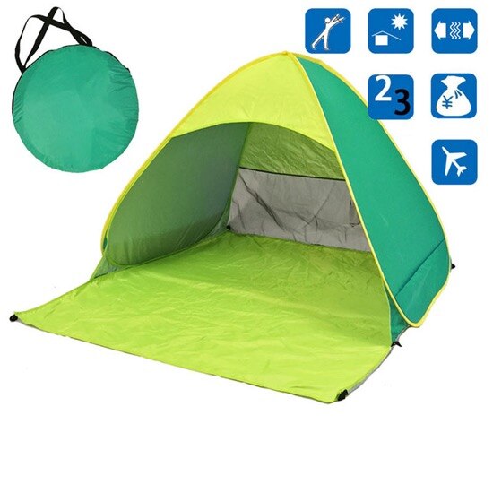 Beach tent boat ultra light folding tent pop-up automatic open tent family travel fish camping shade fishing outdoor ice fishing: Shuangpin green