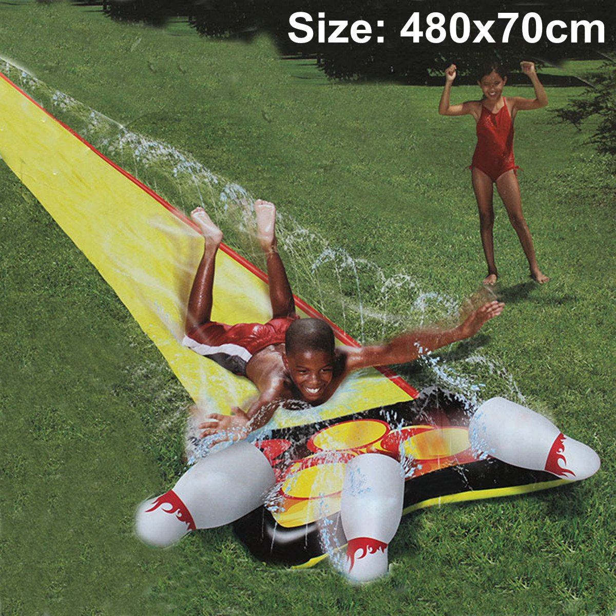 Giant Surf 'N Water Slide Fun Lawn Water Park Pools For Kids Outdoor Summer Games Children's Slide Single Surfboard 480 x 70 cm