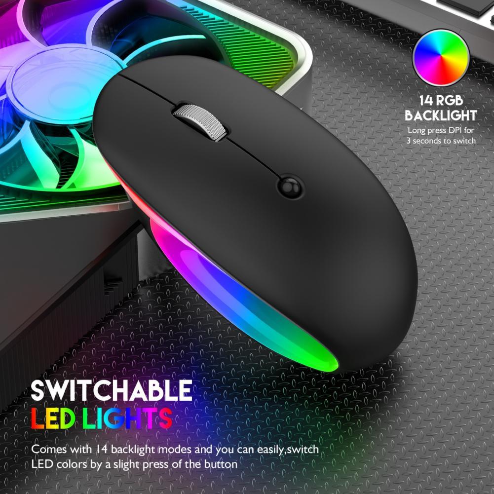 Kabellose bluetooth-maus mit rgb-beleuchtung, wiederaufladbar, leise, ergonomisch, led-hintergrundbeleuchtung, ideal für laptops und pcs.