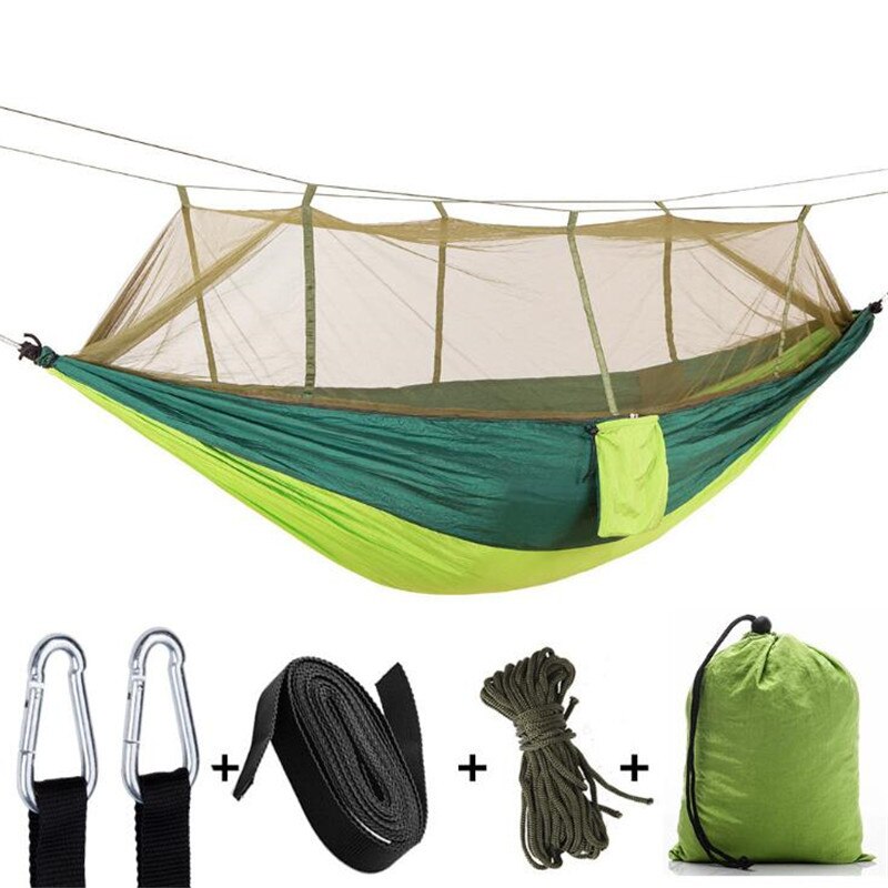 Päivitä riippumatto hyttysverkolla kahden hengen nylon camping riippumatot verkolla puuhihnat karabiinit ulkoleirin takapiha: Vihreä 1