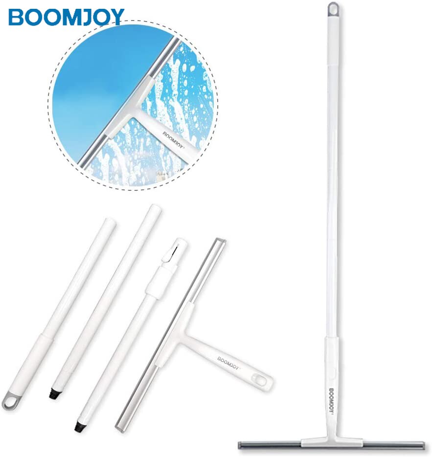 BOOMJOY Window Wiper Floor Squeegee Shower Cleaner with 43&quot; Adjustable Handle Rubber for Glass Bathroom Tile Garage Window