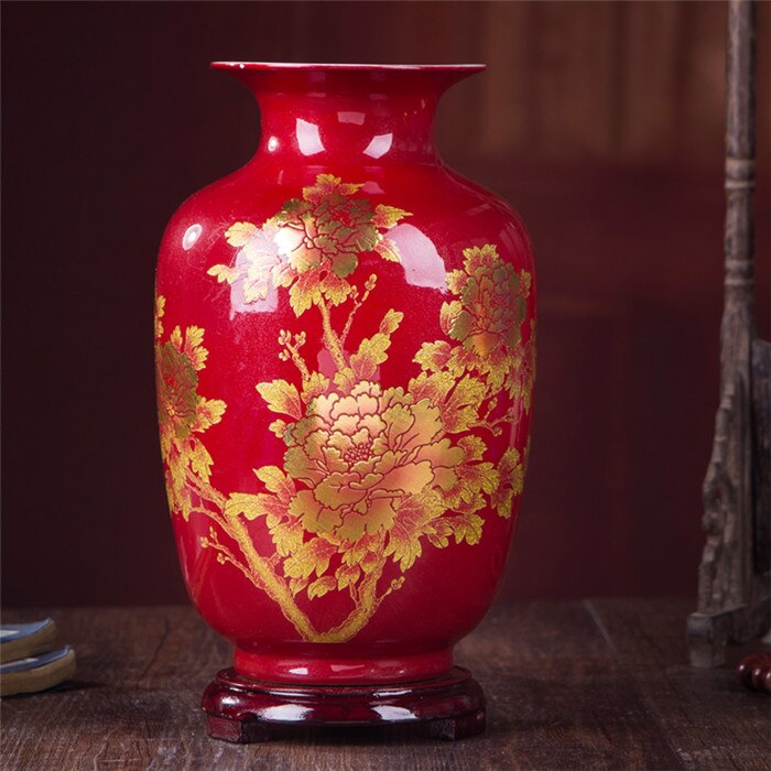 Chinese Style Vase Jingdezhen Yellow Crystal Glaze Flower Vase Home Decor Handmade Shining Famille Rose Vases: F