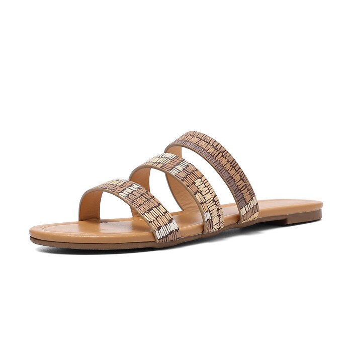Meotina sommartofflor damskor glitter platta skor bling öppen tå slides dam sandaler brun grå stor storlek 36-45: Brun / 9